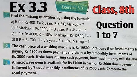 Exercise 3.3 unit 3 Financial Arithmetic Class 8 Maths kpk and punjab Textbook SNC 2022 and 2023