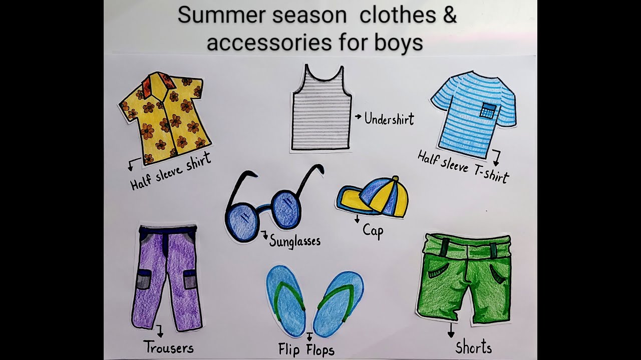 to draw and color Summer season clothes ...