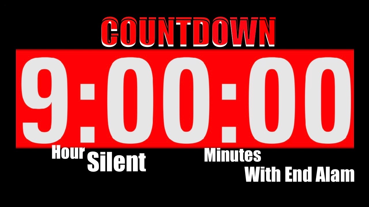 9 Hour Timer { Silent Countdown} Red + End Alarm - YouTube