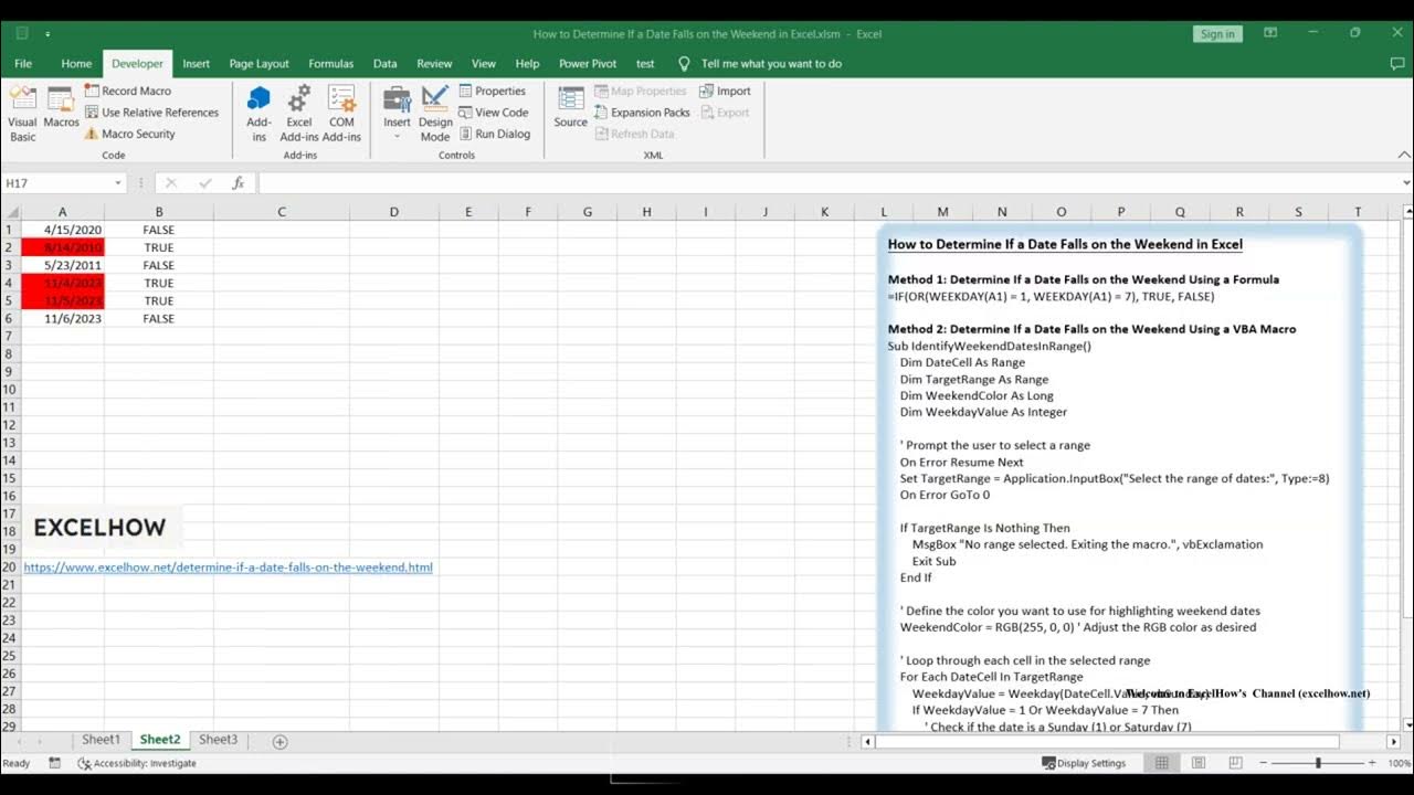 how-to-determine-if-a-date-falls-on-the-weekend-in-excel-youtube
