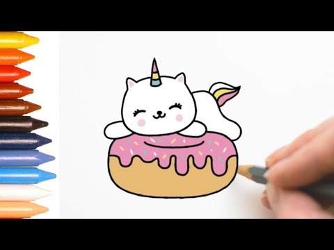 COMO DESENHAR UM GATINHO UNICORNIO - COMO DESENHAR UM UNICORNIO KAWAII  FACIL 