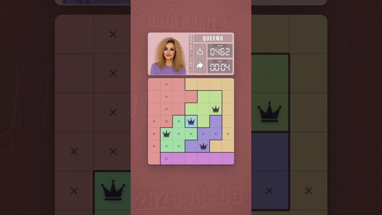 LinkedIn Queens #462 solved board for August 5, 2025, 7x7 grid