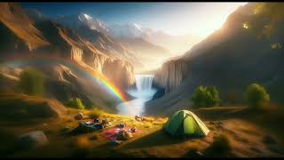 Daylight Nature,ASMR,Ambiance The View of a Camp next to the Waterfall,Rainbow,Relaxation Sound,AFG6