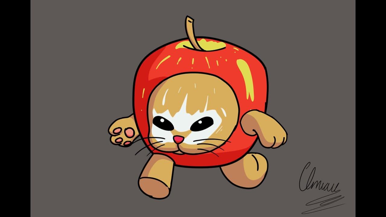 Кот с яблоком мем