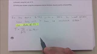 RULE OF 72, DOUBLING TIME, FORMULAS, SOLVING PROBLEMS, ETC. PG 18