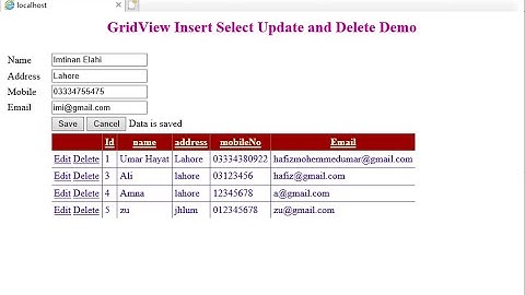 how to insert update delete data in gridview in asp.net using c#