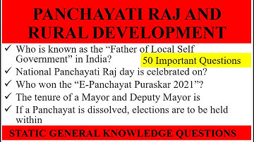 Panchayati Raj and Rural Development|50 Important Questions Panchayati Raj|Static General Knowledge|