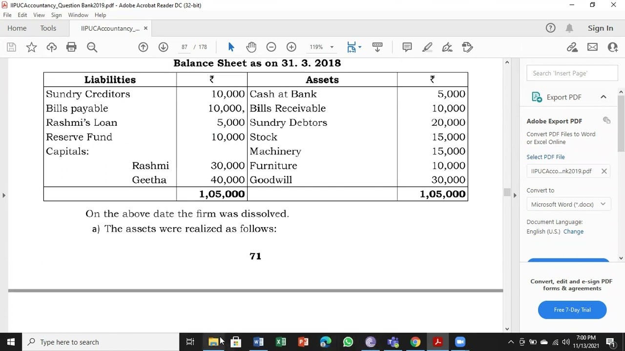 2nd PUC Accountancy /12th Std Accountancy CBSE & ICSE syllabus-Problem Dissolution partnership No.7
