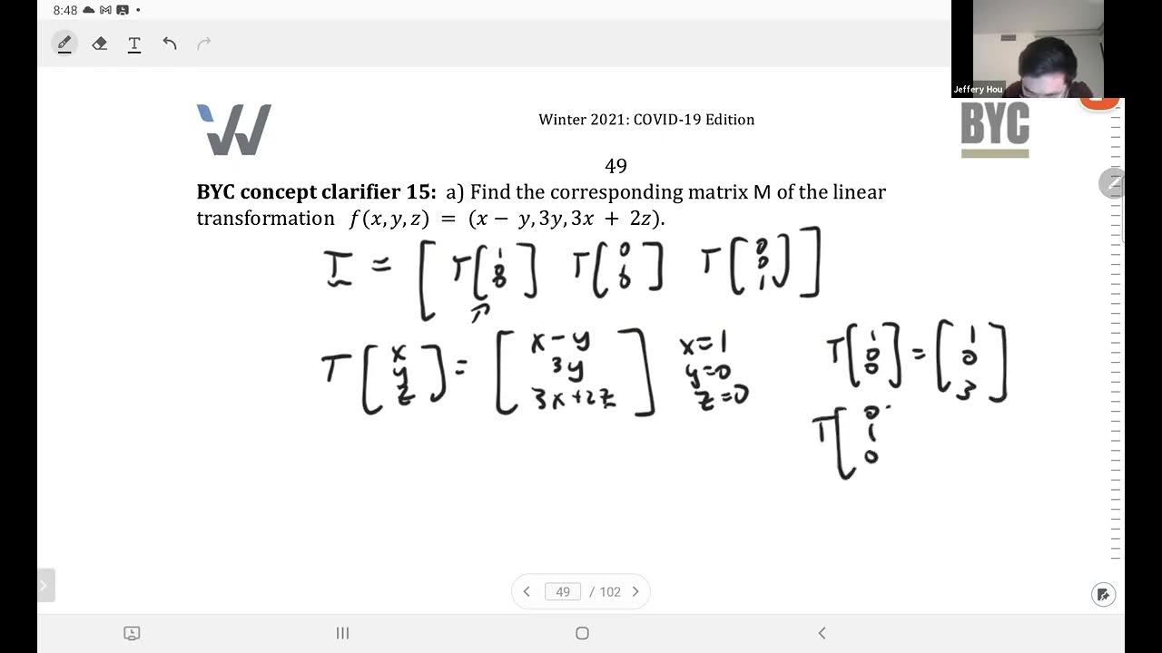 Live prep ubc math 152 finding a linear transformation matrix