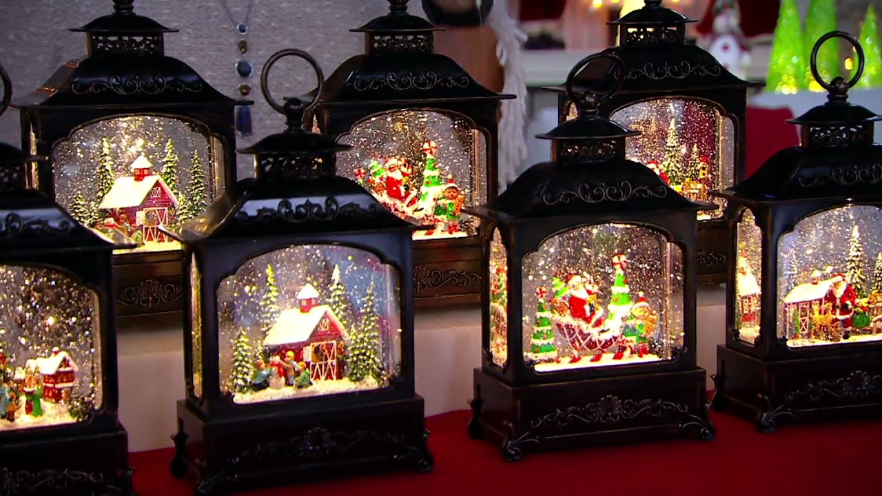 Details about   12" Illuminated Glitter Lantern with Holiday Scene by Valerie 