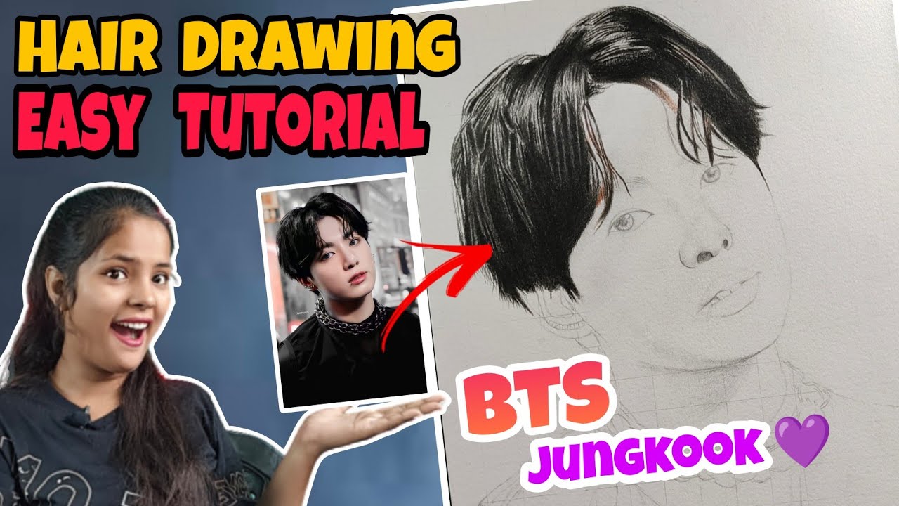 BTS JUNGKOOK 💜 hair drawing tutorial /How to draw hair/step by step ...