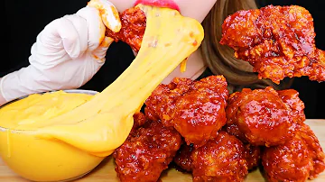 ASMR KOREAN FIRED CHICKEN + CHEESE SAUCE EATING SOUNDS MUKBANG