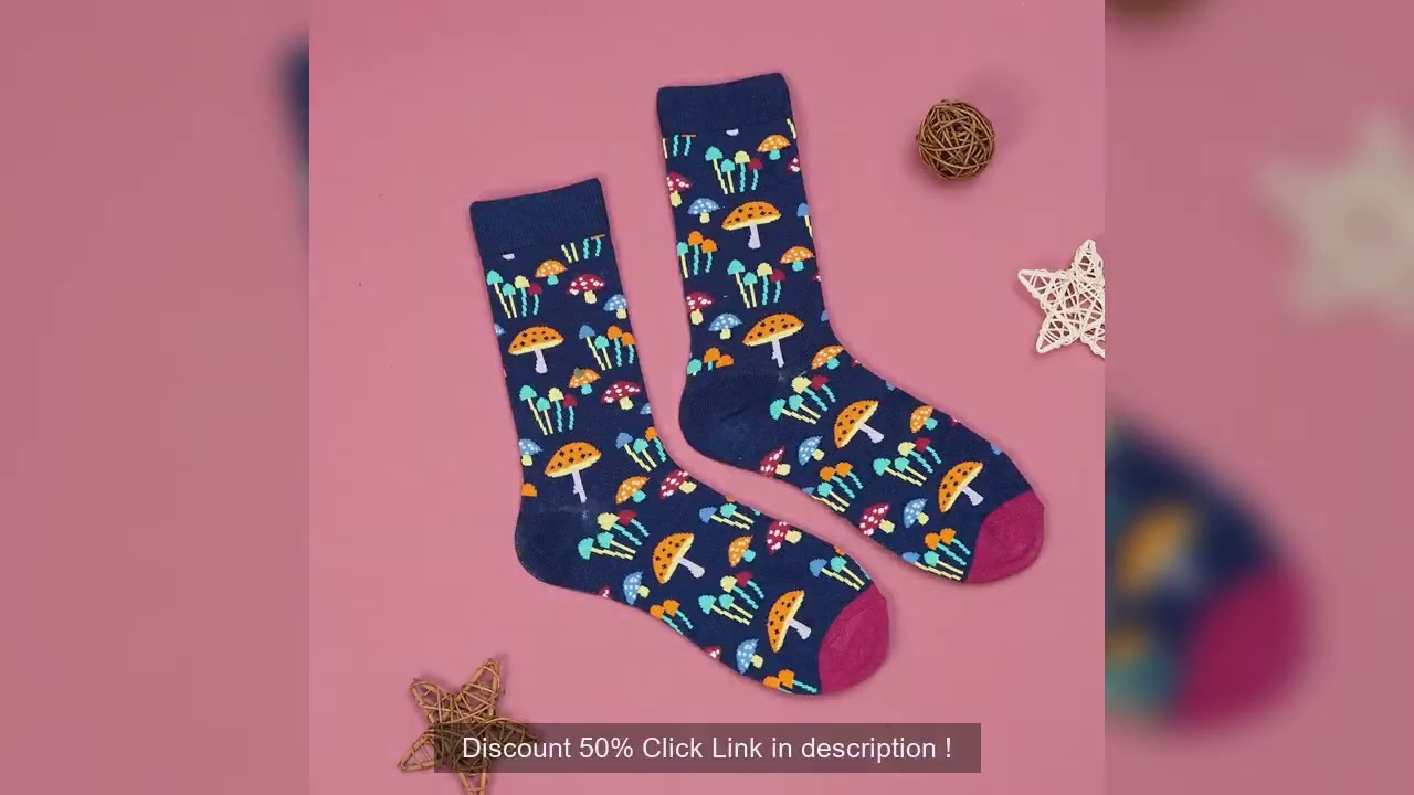 1 Pair  Diverse Colorful Mushrooms Breathable Mid Tube Men's and Women's Socks Suit In All Seasons F