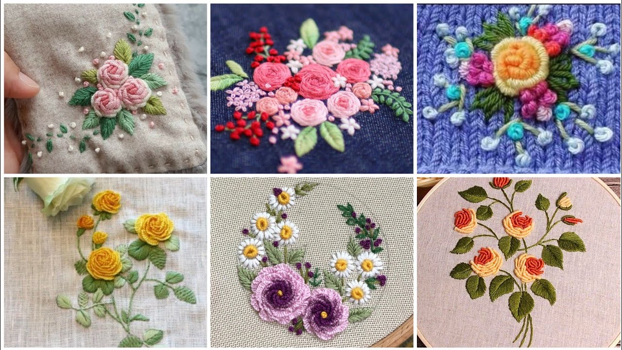 Elegant Rose Flower Hand Embroidery Designs And Patterns //Brazilian