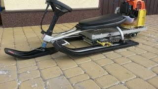 Homemade snowmobile for kids of grass-cutter and sled / DIY mini-snowmobile Homemade childrens snowmobile with petrol engine of the grass-cutter. How to make a homemade mini-snowmobile of a children