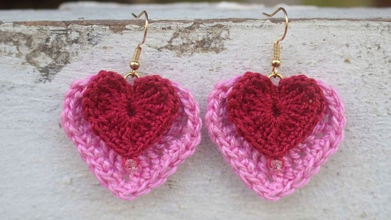 Step-by-step DIY: Crochet heart earrings😍 (handmade) - YouTube