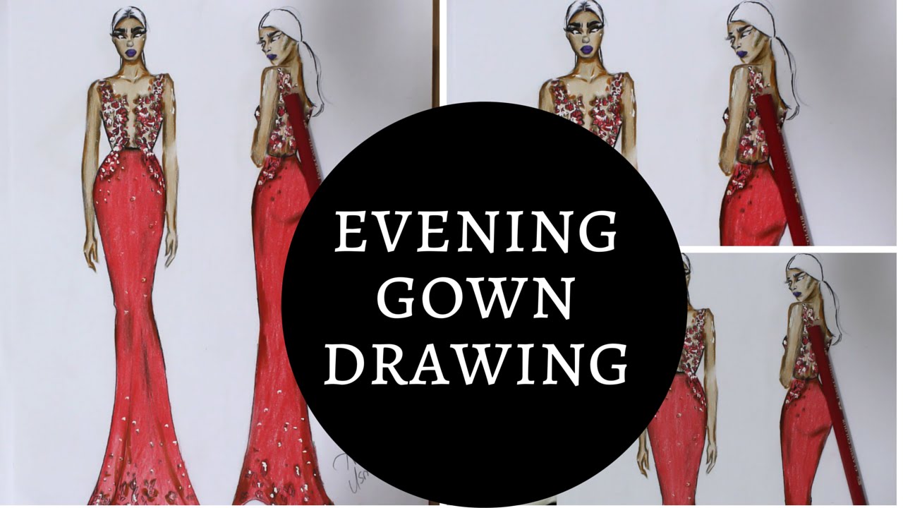 Fashion Design Drawing. Luxurious Evening Gown Stock Photo, Picture and  Royalty Free Image. Image 38070594.
