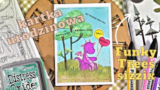 Kartka ze smokiem i wykrojnikiem Funky Trees