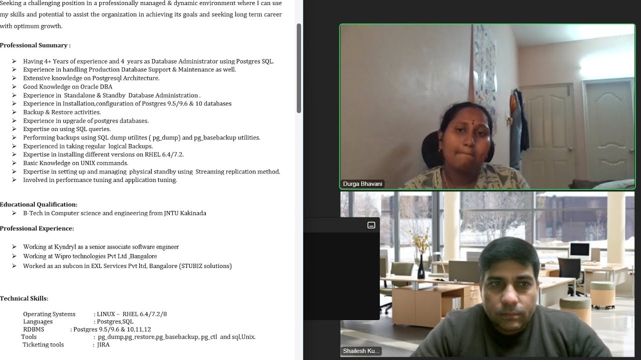 4 years experience postgresql dba technical interview question 