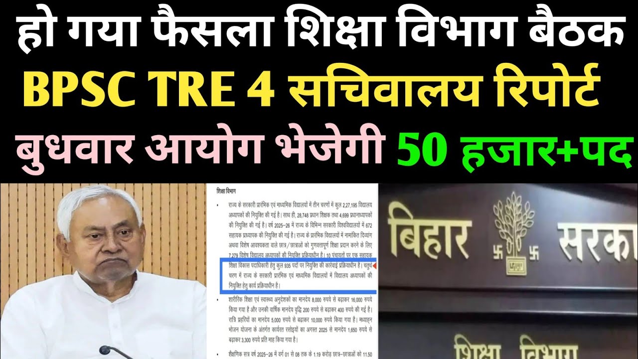 BPSC TRE 4 सचिवालय रिपोर्ट 50 हजार+पद ✅ शुक्रवार को आयोग 