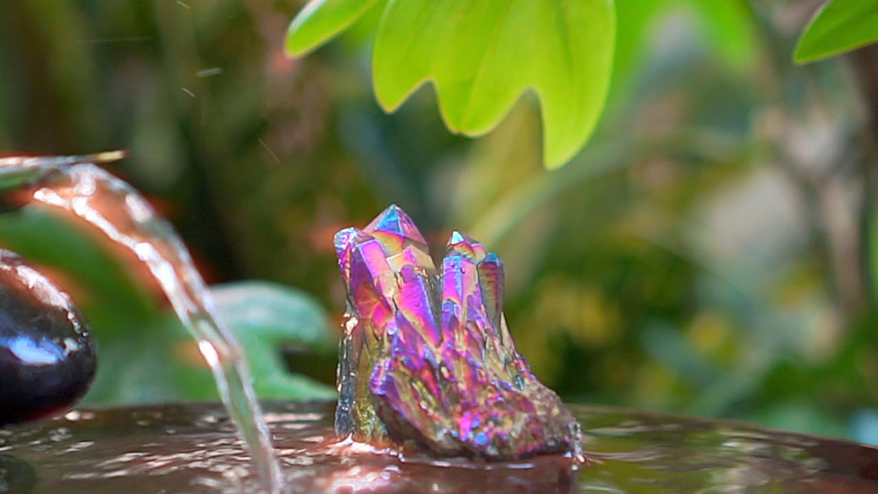 Calming and Stress Relieving Stones,Titanium Quartz Cluster,Water Stream,Healing Meditation,Relaxing