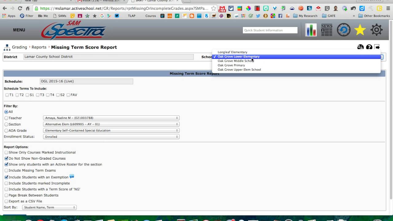 Campus Missing Term Score Report in Sam Spectra - YouTube