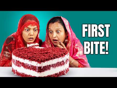 "Wait, The Cake is RED?!" Villagers Try Red Velvet Ice Cream Cake