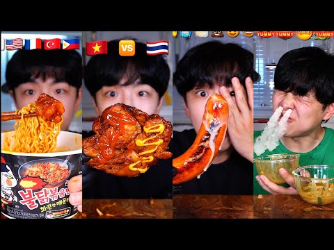 ASMR MUKBANG FIRE NOODLES KING CRAB SAUSAGE CHICKEN NO BGM 
