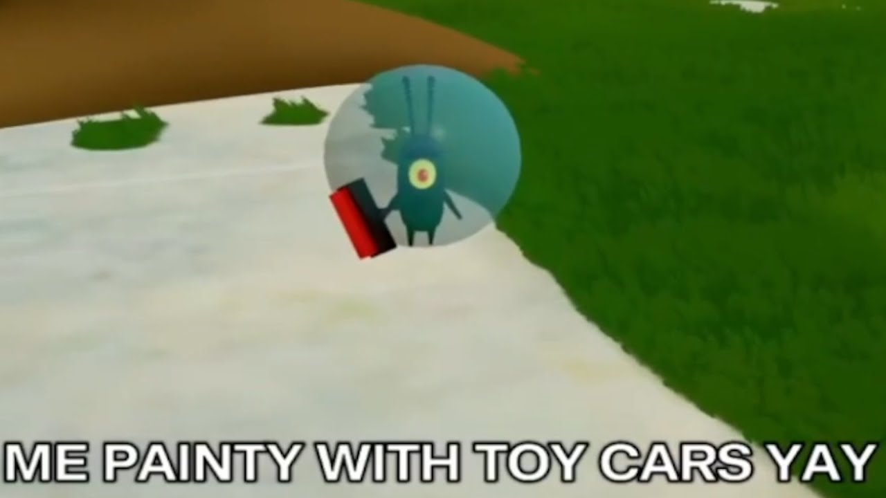 Plankton has fun painting with toy cars