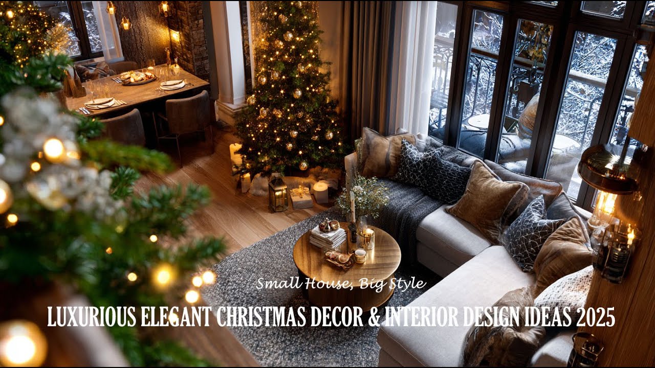 Маленький дом, большой стиль: роскошные элегантные идеи рождественского декора и дизайна интерьер...