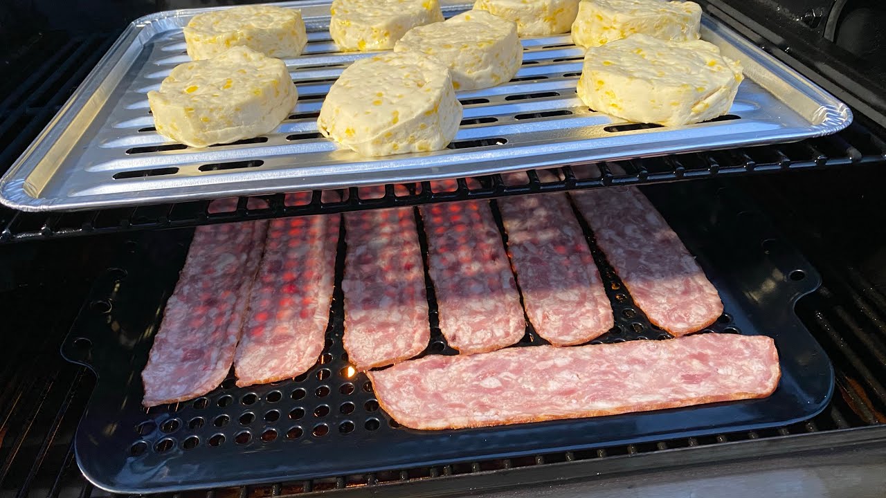 Z grills pellet smoker canned biscuits and sausage strip bacon YouTube