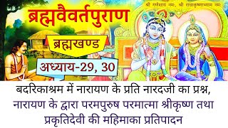 ब्रह्मवैवर्त पुराण🙏ब्रह्मखण्ड 🧡 अध्याय 29, 30 परमपुरुष परमात्मा श्रीकृष्ण तथा प्रकृतिदेवी की महिमा