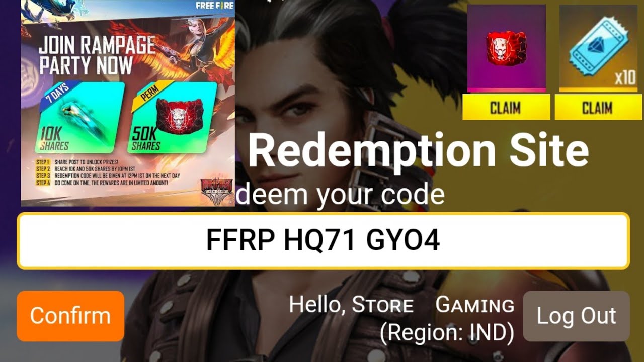 TODAY REDEEM CODE FREE REWARDS | RAMPAGE FREE REWARDS | STORE GAMING