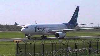 Air Transat A330 C-Gtsn On Ts244 Landing And Taxing On Runway 23R At Manchester Airport 03052014