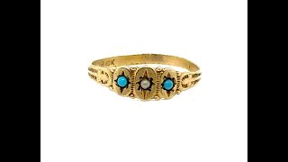 Victorian Pearl Turquoise Baby Ring Original 1880S Yellow D Ostby & Barton Co
