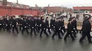 Funeral procession for Worcester Firefighter Christopher Roy arrives at St. John’s Church.