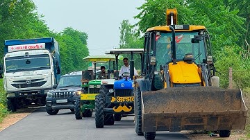 Jcb 3dx loading Mud in TATA Tippers Tractors Swaraj 855 Fe New Holland 3630 Tractor jcb Thar Truck