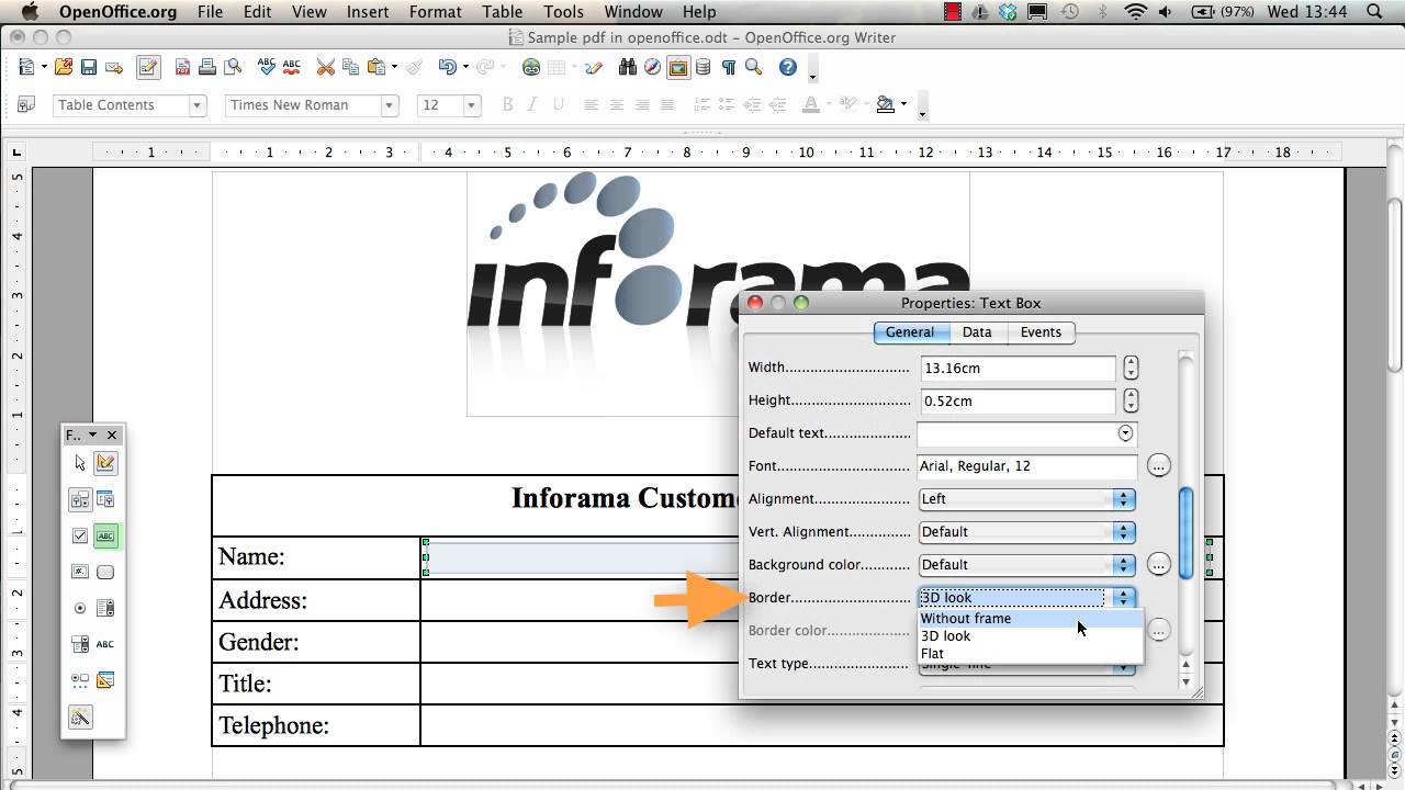 Creating a pdf document with form fields in OpenOffice