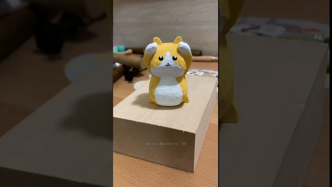 Carving a Super Strong Kitty Weightlifting | Woodworking ASMR 