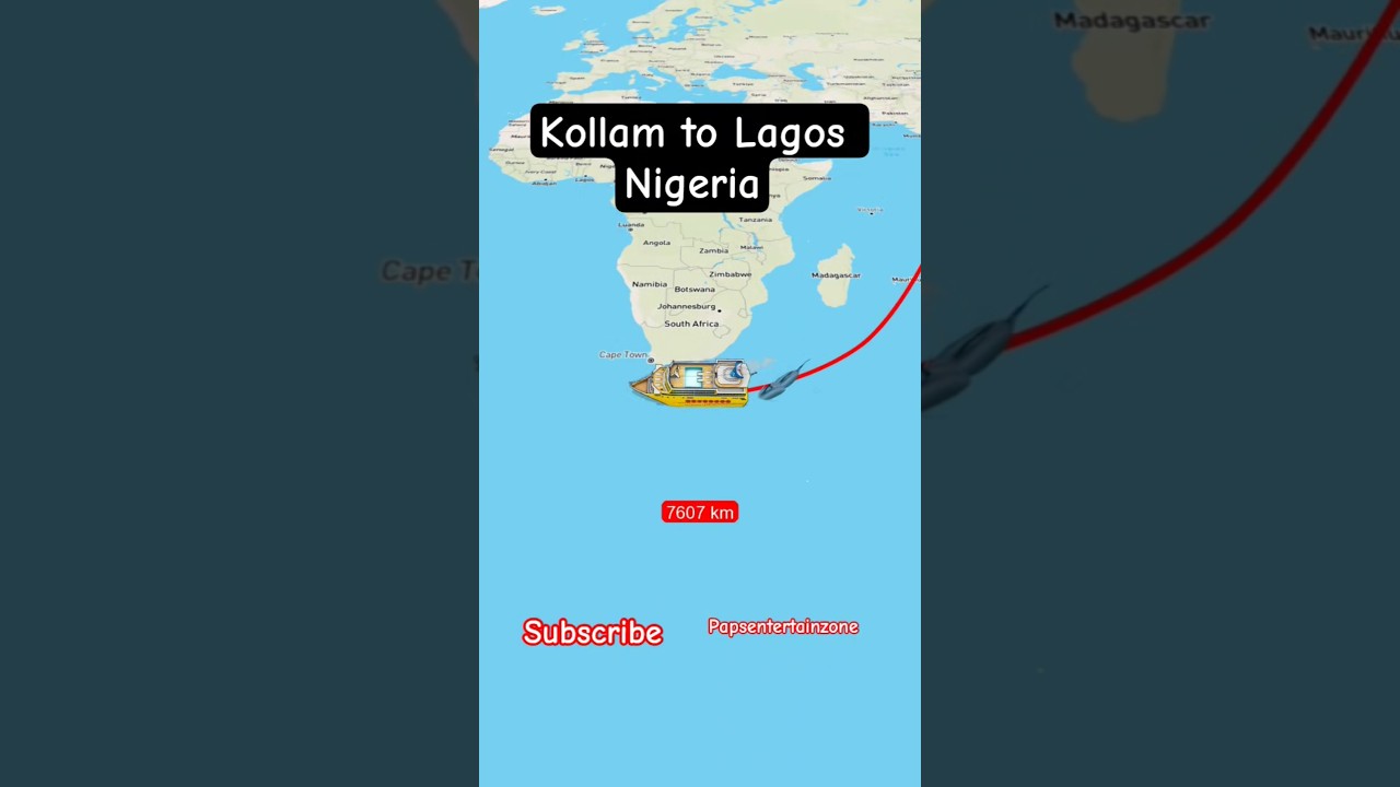 Kollam India to Lagos Nigeria ship 🚢 travel map 🗾