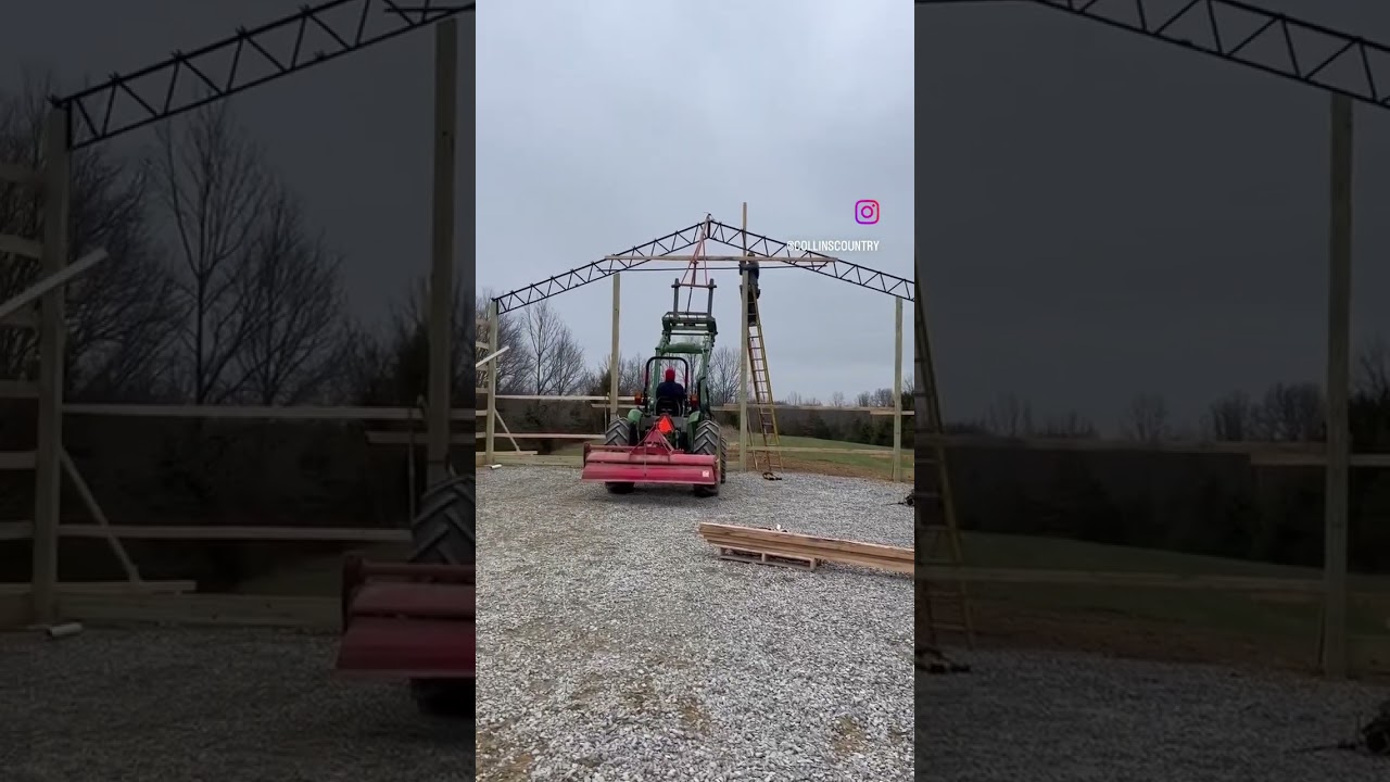 DIY Pole Barn: PUTTING UP THE 1ST TRUSSES!    