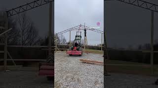DIY Pole Barn: PUTTING UP THE 1ST TRUSSES!    #polebarn #johndeere #farmlife #diy