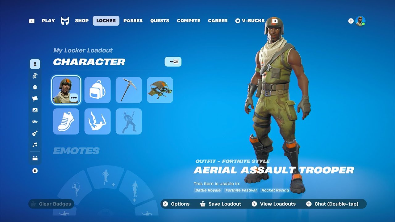 Fortnite Rare aerial assault trooper outfit.