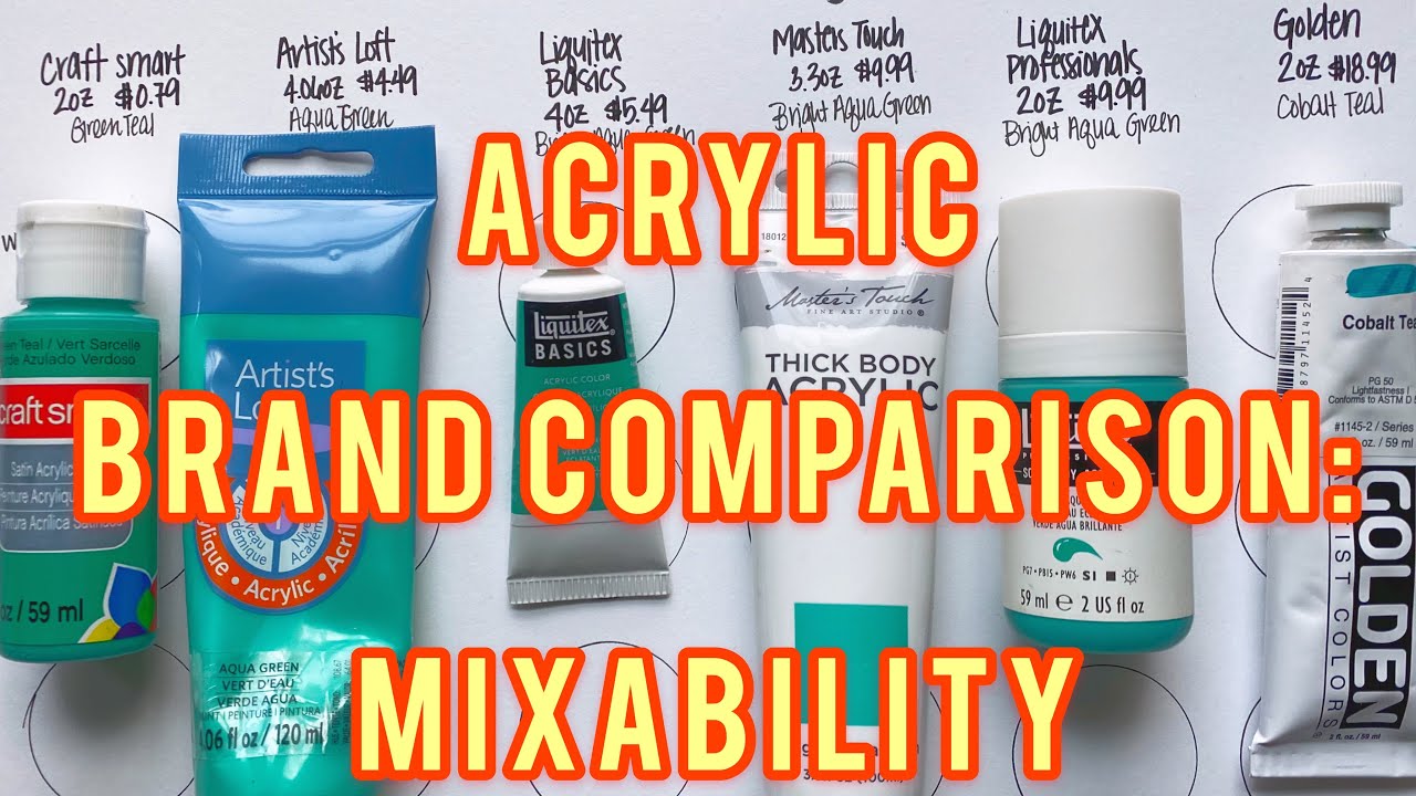 Acrylic Paint Brand Comparison- Mixing colors Golden, Liquitex, Masters  Touch, Artists Loft and More 