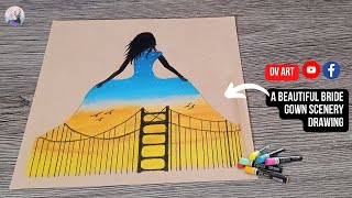 A Beautiful Bridge Dress Scenery - Oil Pastel Step By Steps - 2023 oilpastel drawing beginners