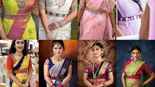 Hip Belt Model Blouse With Contrast Saree Collection