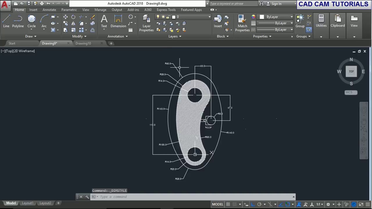 AutoCAD 2018 EXERCISE TUTORIAL FOR BEGINNERS 9# - YouTube