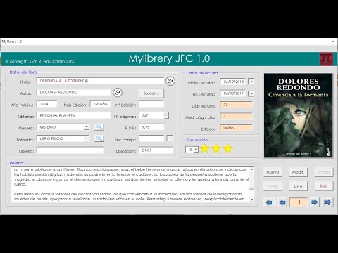 Mylibrery JFC 1.0 programa en Excel (VBA) donde guardar los libros de nuestra biblioteca personal.