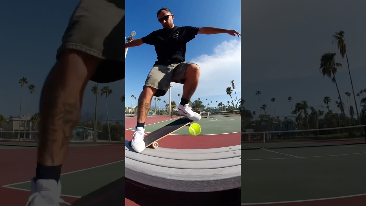 Skating in a Tennis Court street Skateboarding line asmr 