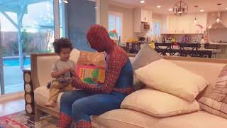 Spider-Man reading CHICKA CHICKA BOOM BOOM to MADDOX BOSS